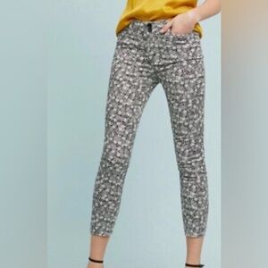ANTHROPOLOGIE Black White Pineapple Print Bowery Ankle Crop Pants Size 8